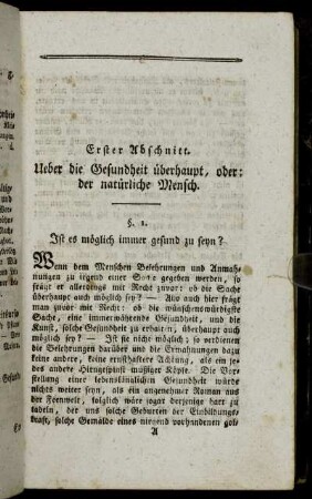 Erster Abschnitt. Ueber die Gesundheit überhaupt, oder: der natürliche Mensch.