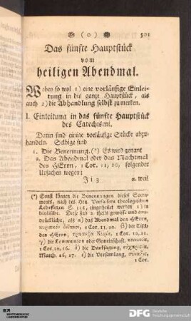I. Einleitung in das fünfte Hauptstück des Catechismi.