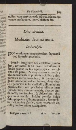 369-391, Dies decima. Meditatio decima nona. De Paradyso