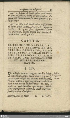 Caput II. De Religione Naturali Et Revelata, Itemque De Mysteriis, Generatim, Et De Revelationis Verae Criteriis, Ex Ratione Obviis, Seu De Religione, Revelatione Et Mysteriis Generatim