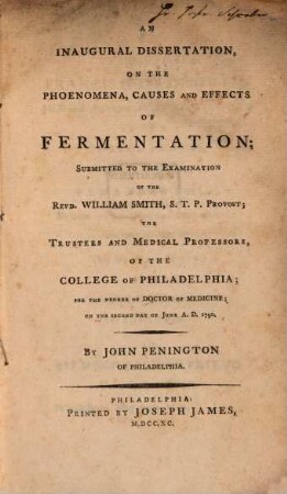 An inaugural dissertation on the phoenomena, causes and effects of fermentation