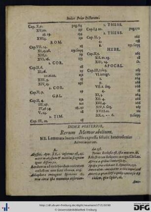 Index Posterior, Rerum Memorabilium.