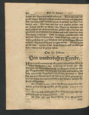 Der XI. Discurs. Von wunderbahrer Freude.