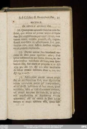 Sectio II. De natura et attributis Dei.