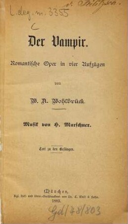 Der Vampir : romantische Oper in vier Aufzügen