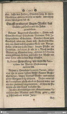 D. Fryari Anweisung, wie man die Paroxysmos der Mutter-Beschwerung curiren soll