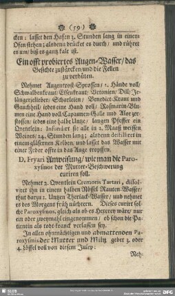 D. Fryari Anweisung, wie man die Paroxysmos der Mutter-Beschwerung curiren soll
