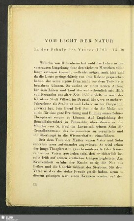 Vom Licht der Natur : In der Schule des Vaters (1501 - 1510)