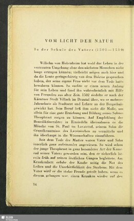 Vom Licht der Natur : In der Schule des Vaters (1501 - 1510)