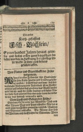 Ein ander kurtz- gefasstes Fisch - Büchlein / ...