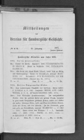 Hamburgische Medaillen vom Jahre 1886.