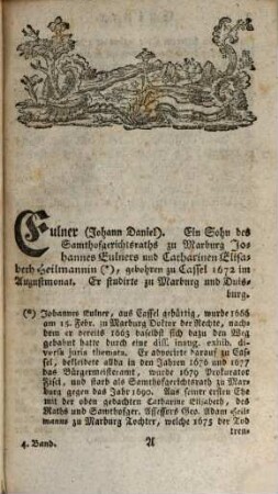 Grundlage zu einer Hessischen Gelehrten und Schriftsteller Geschichte seit der Reformation bis auf gegenwärtige Zeiten. 4. Eu-Gond. - 1784