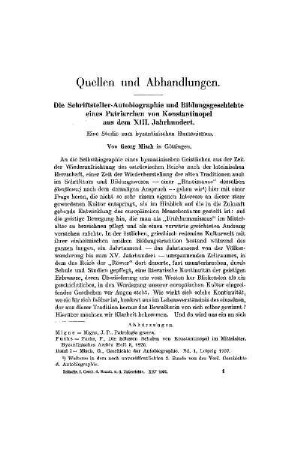 Die Schriftsteller-Autobiographie und Bildungsgeschichte eines Patriarchen von Konstantinopel aus dem XIII. Jahrhundert : eine Studie zum byzantinischen Humanismus