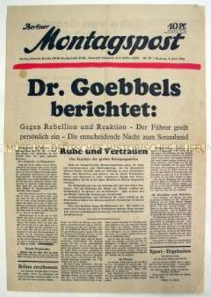 Wochenzeitung "Berliner Montagspost" zur "Röhm-Affäre"