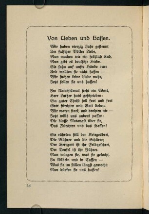 44-52, Von Lieben und Hassen - Kriegs-Sprüche