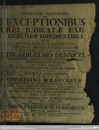 Dissertatio Inauguralis De Exceptionibus Rei Iudicatae Executionem Impedientibus
