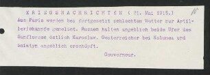 10 Kriegsnachrichten 21. Mai 1915