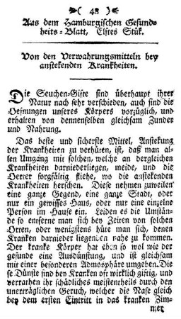 Von den Verwahrungs-Mitteln bey anstekenden Krankheiten.