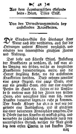 Von den Verwahrungs-Mitteln bey anstekenden Krankheiten.