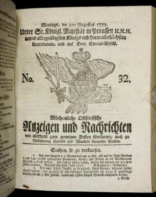 No. 32. Montags, den 3ten Augustus 1772.