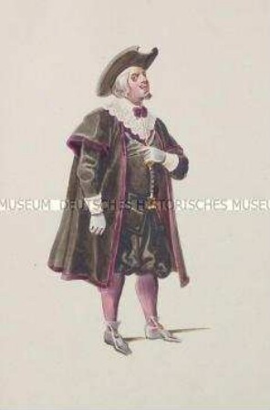 Mann mit braunem Mantel und weißem Spitzenkragen - Tafel aus Franceschini/Kostümbilder (Kassette 1)