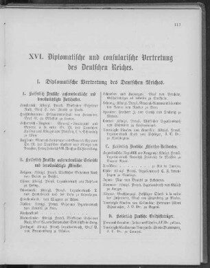 XVI. Diplomatische und consularische Vertretung des Deutschen Reiches.