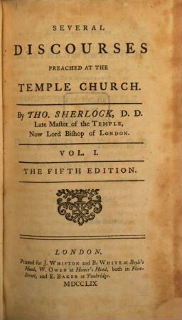 Several Discourses Preached At The Temple Church, 1