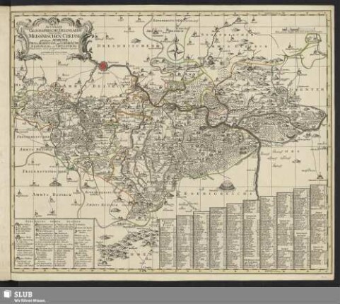 Accurate Geographische Delineation derer zu dem Meissnischen Creisse gehörigen Aemmter, Pirna, Hohnstein, mit Lohmen, Dippoldiswalda und Grüllenburg : Nebst andern daran grentzenden Aemtern u.Gegenden
