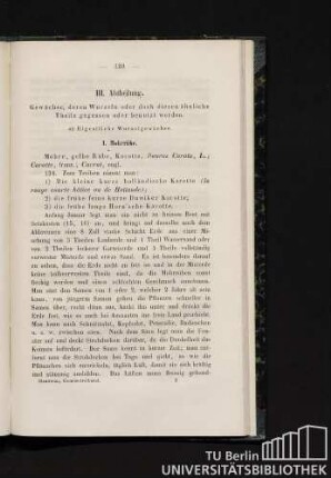 III. Abtheilung. Gewächse, deren Wurzeln oder doch diesen ähnliche Theile gegessen oder benutzt werden.