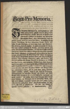 Gegen-Pro Memoria : [Regenspurg den 8. Octobr. 1756.]