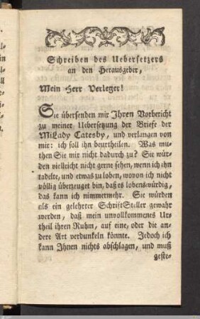 Schreiben des Uebersetzers an den Herausgeber