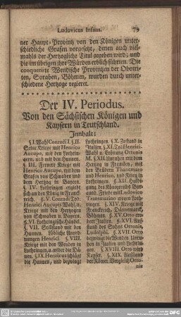 Der IV. Periodus. Von den Sächsischen Königen und Kaysern in Teutschland