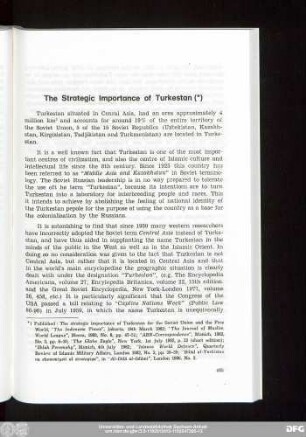 The Strategic Importance of Turkestan