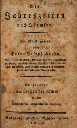Die Jahreszeiten : nach Thomson