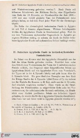 IV: Datierbare ägyptische Funde in kretisch-mykenischen Fundschichten