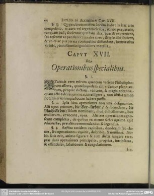 Caput XVII. De Operationibus specialibus