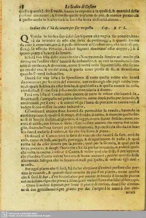 Ordine che s'hà da tenere per far vn pasto. Cap. XVI