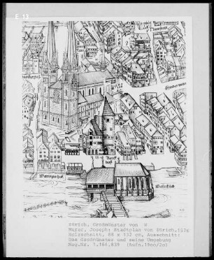 Zürich: Ansicht Grossmünster aus einem Stadtplan