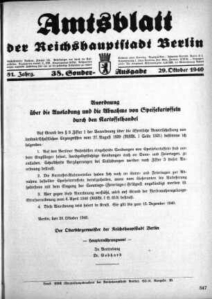 38. Sonder-Ausgabe, 29. Oktober 1940