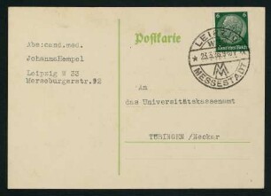 Postkarte: Mitteilung bezügl. Exmatrikulation (23.03.1936)