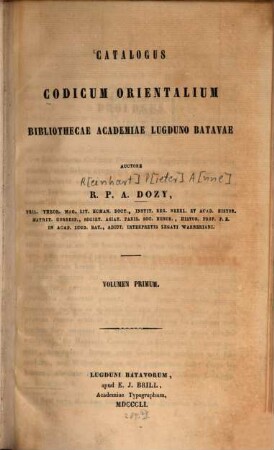 Catalogus codicum orientalium Bibliothecae Academiae Lugduno-Batavae. 1