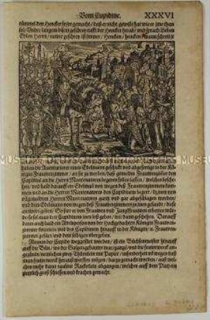 Vom Cupidine - Königin kniet vor einem Ritter (Seite XXXVI aus dem Turnierbuch/2.Teil)