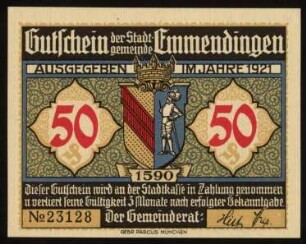 50 (Pfennig) Gutschein der Stadtgemeinde Emmendingen