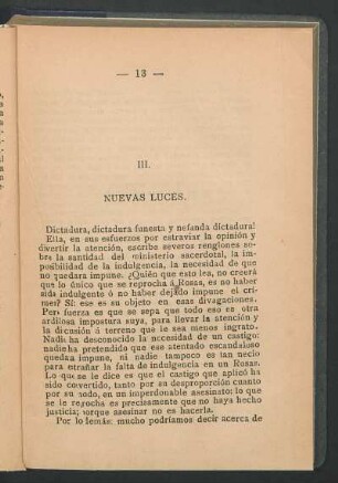 III. Nuevos luces.