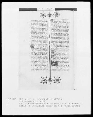 Franziskanisches Brevier — Initiale E, darin erhalten drei Jünglinge den Segen Gottes, Folio 13verso