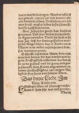 Das dritte Liedt/ Jm || Thon/ A solis ortu. ||