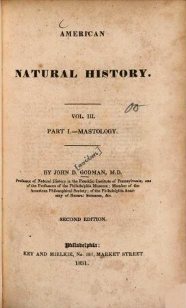 American natural history, 3. Mastology