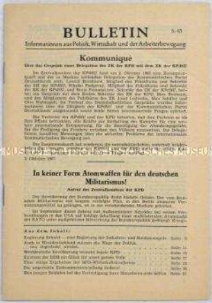 Illegales Informationsblatt der KPD "Bulletin" u.a. zu dem Parteiverbot der KPD