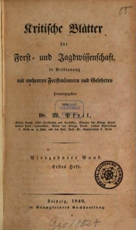 Kritische Blätter für Forst- und Jagdwissenschaft, 14. 1840