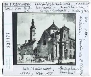 München: Dreifaltigkeitskirche, Aussenansicht, Sepiaaquarell von Ludwig Huber, 1887